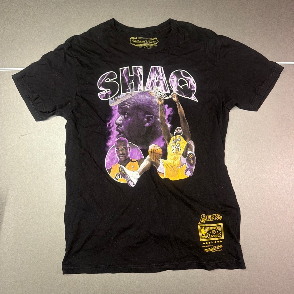 Mitchell & Ness Shaq Los Angeles Lakers Graphic T-Shirt Black L athletic vtg